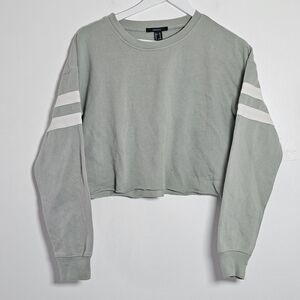 Sage Green Cropped Sweatshirt with White Stripes